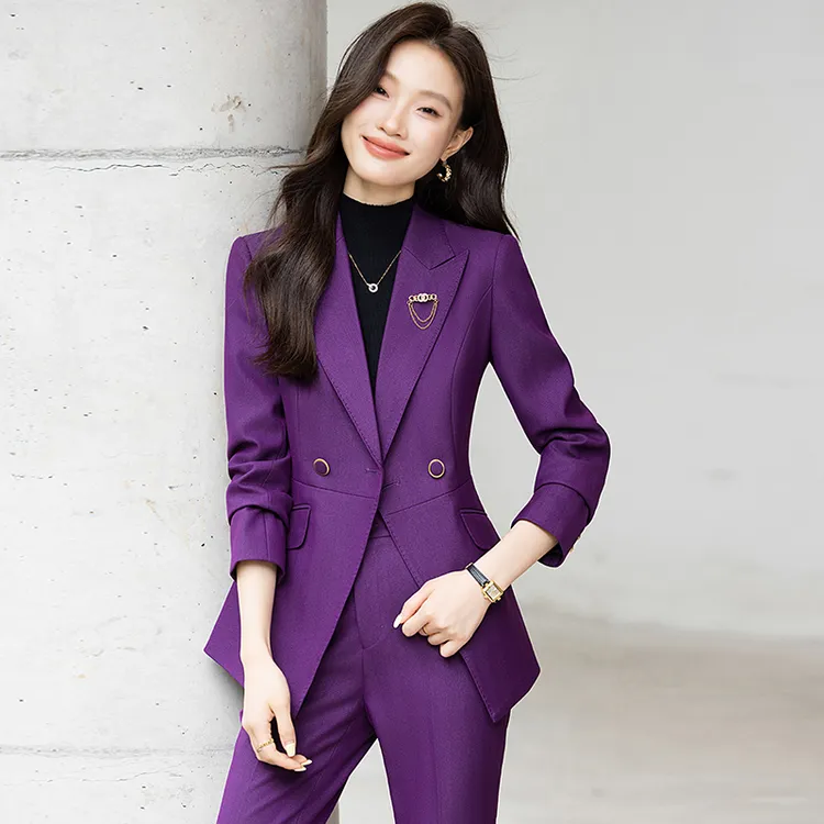 高端紫色西装套装女2025秋冬新款商务正装修身气质休闲职业装西服