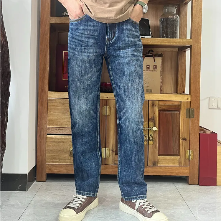 DARRIWIL［极光绿］赤耳丹宁秋冬水洗蓝男款男士牛仔裤合体百搭