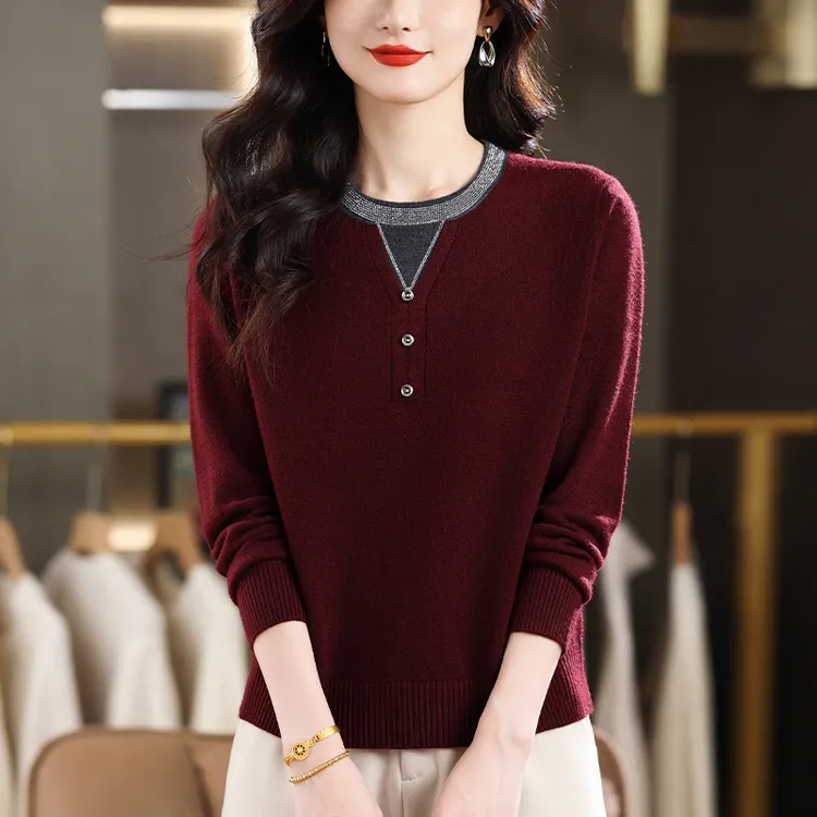 春秋大码长袖针织衫上衣宽松显瘦洋气红色毛衣百搭秋冬圆领打底衫