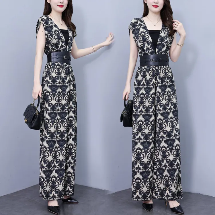 夏季2025新款时尚气质修身显瘦连体阔腿裤套装女一体式连身连衣裤