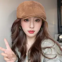 麂皮绒复古前进帽女春冬百搭韩版显脸小女士帽文艺英伦鸭舌画家帽