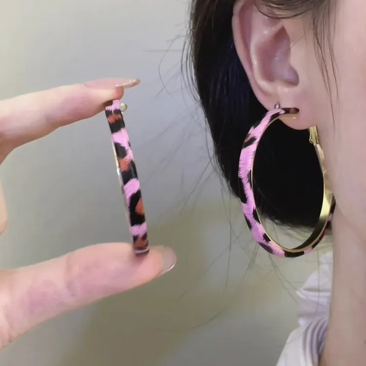 合金耳饰 甜酷风辣妹芭比粉色豹纹大圈个性夸张简约时尚气质耳环