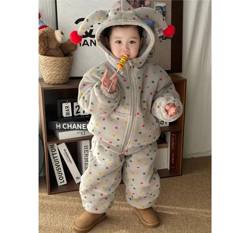 男女童家居服2025冬装新款儿童洋气彩色加厚保暖休闲睡衣两件套