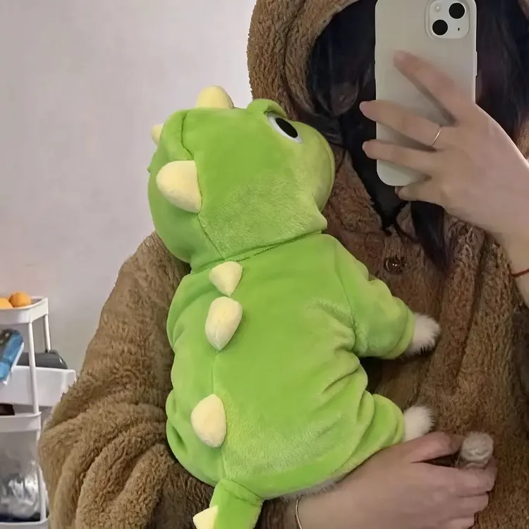 猫咪衣服可爱小恐龙秋冬加厚法兰绒四脚衣泰迪狗狗宠物可爱变身装
