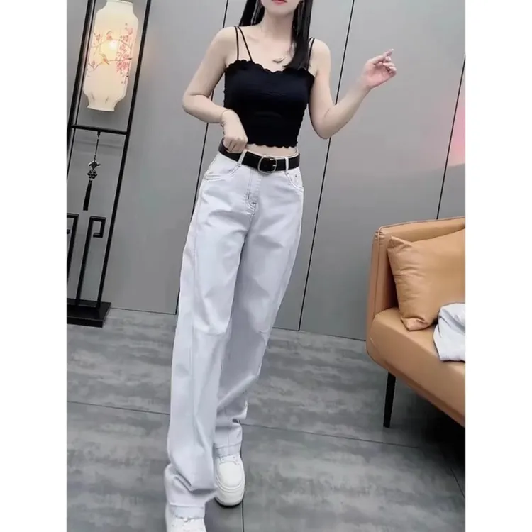 2025春季高腰显瘦大码阔腿新款百搭宽松别致时尚阔腿拖地牛仔裤女