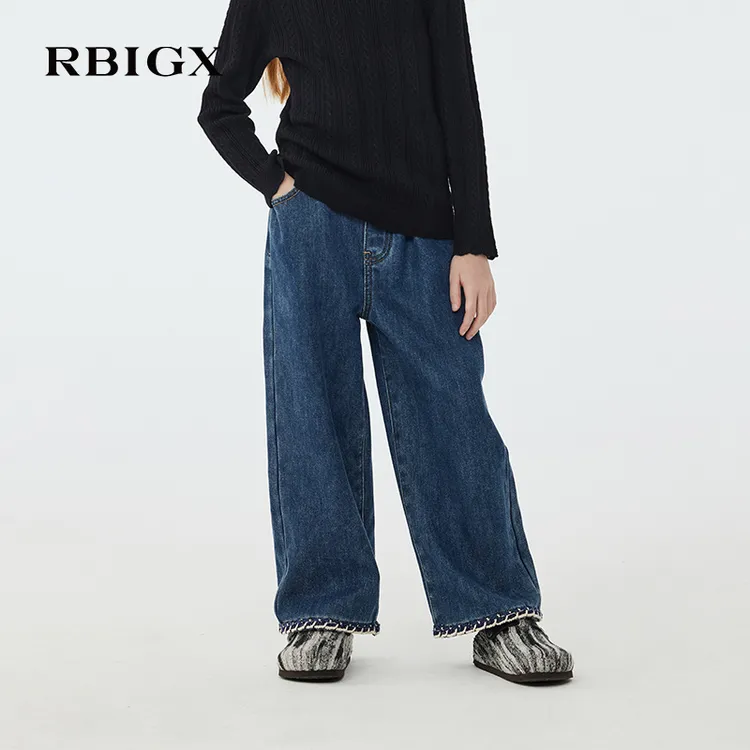 RBIGX瑞比克童装2025冬季新款儿童织带阔腿牛仔裤NK4DR2326