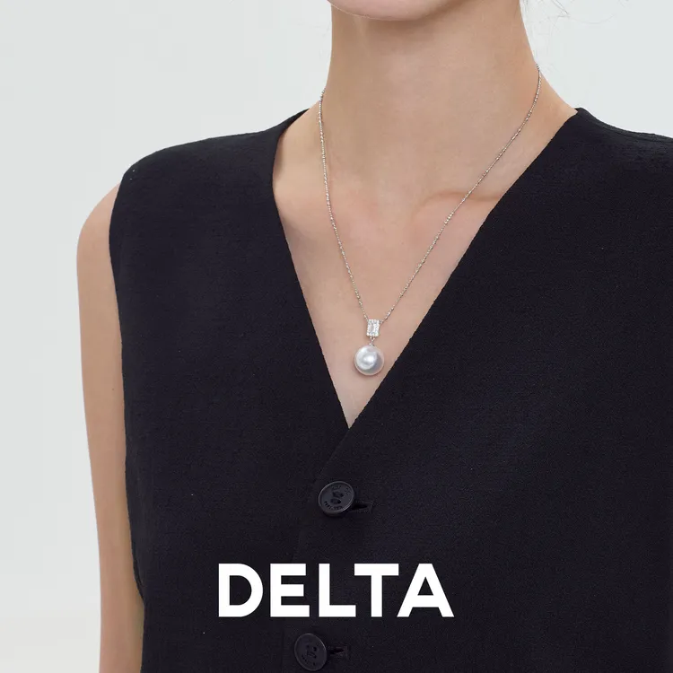 DELTA 坠链均925银仿珍珠 项链吊坠颈链精致锁骨链轻奢气质毛衣链