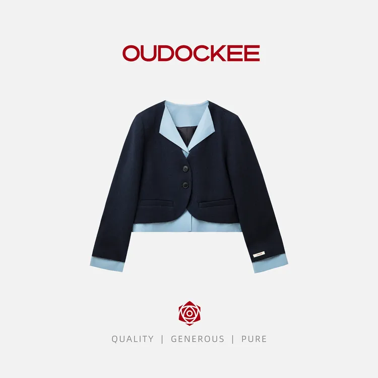 OUDOCKEE 鸥鸥【100棉】蓝莓 氛围感撞色拼接西装外套 J2503E565T