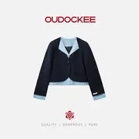 OUDOCKEE 鸥鸥【100棉】蓝莓 氛围感撞色拼接西装外套 J2503E565T