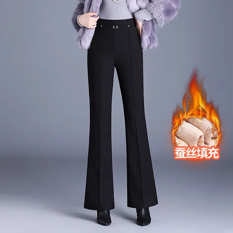 时尚微喇外穿棉裤女式高腰冬季新款修身显瘦加厚保暖春秋休闲裤子