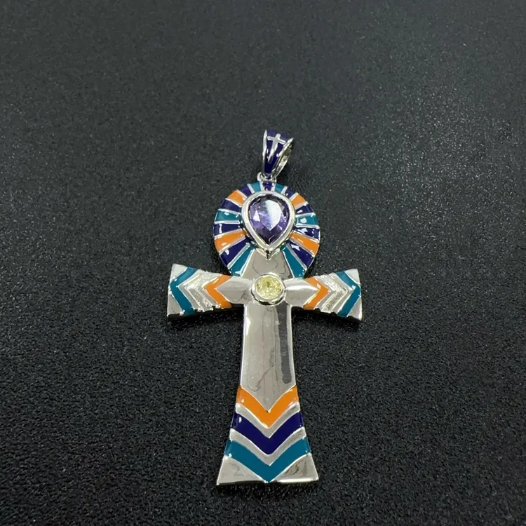 【碧月姐姐】吊坠925银合成锆石 WBLH乌巴拉花个性时尚法老十字架吊坠