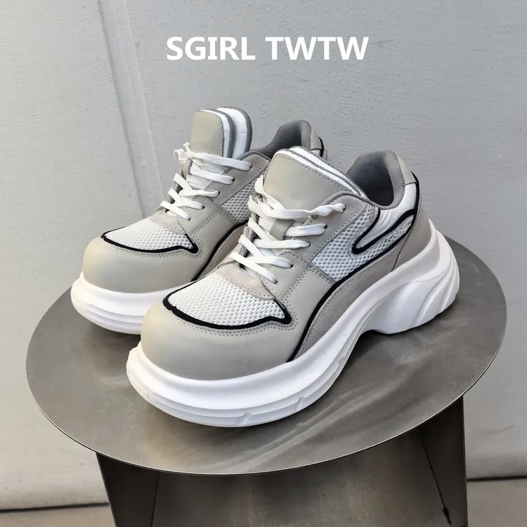 SGIRL TWTW2025年秋季新款真皮网布透气厚底松糕底时尚老爹鞋女鞋