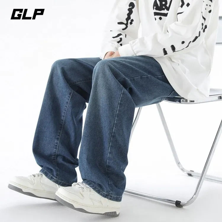 春秋季新款男士阔腿裤百搭简约休闲大码水洗弹力复古牛仔裤子男
