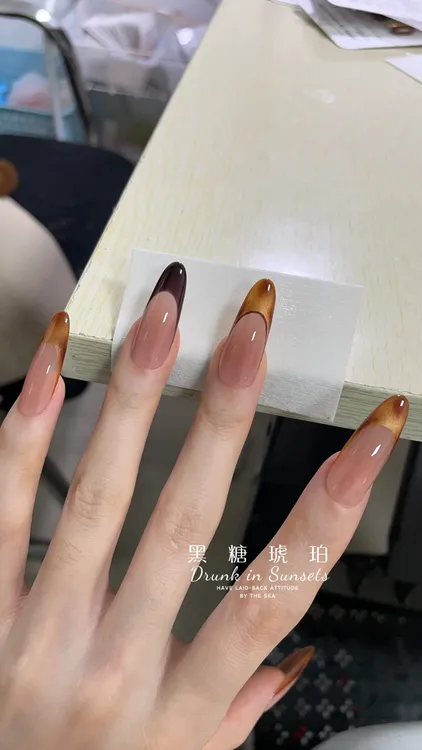 黑糖琥珀-壹心纯手工穿戴甲 美甲贴片可拆卸假指甲10片装