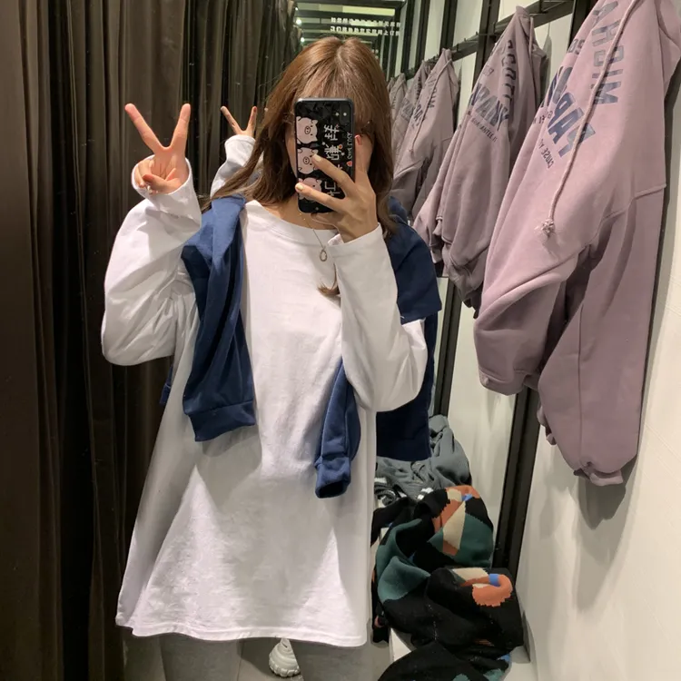 打底衫女秋冬韩版2025纯棉叠穿宽松百搭白色长袖t恤内搭上衣ins潮