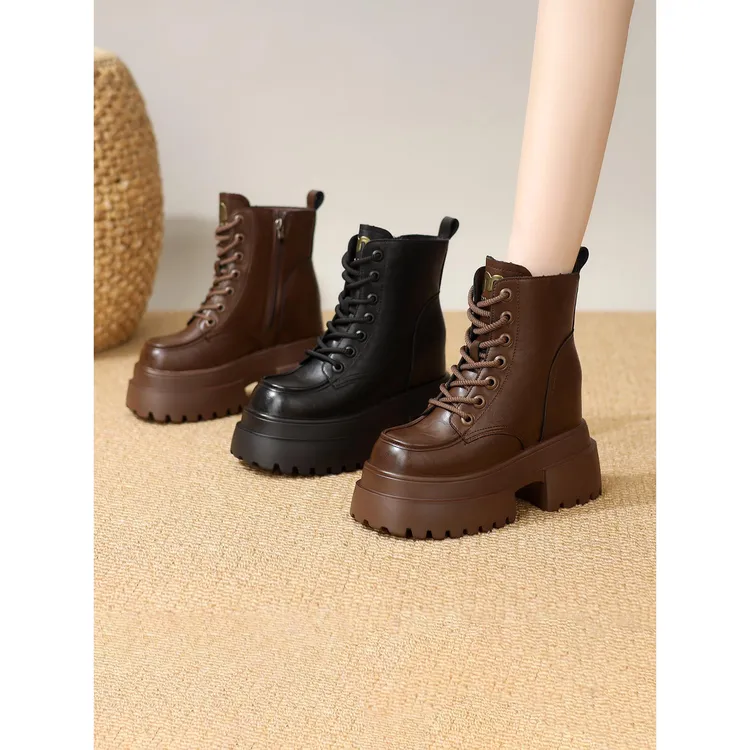 爆款厚底增高马丁靴女2025年加绒英伦风覆古厚底防滑小个子短靴子