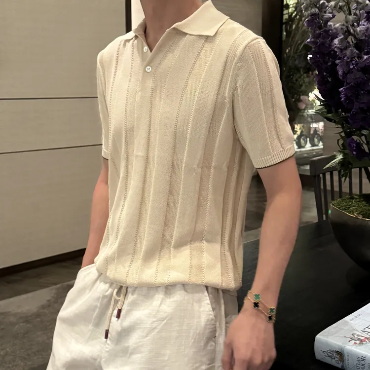 BC11000版亚麻混纺针织polo衫休闲简约老钱风显瘦男士翻领针织衫