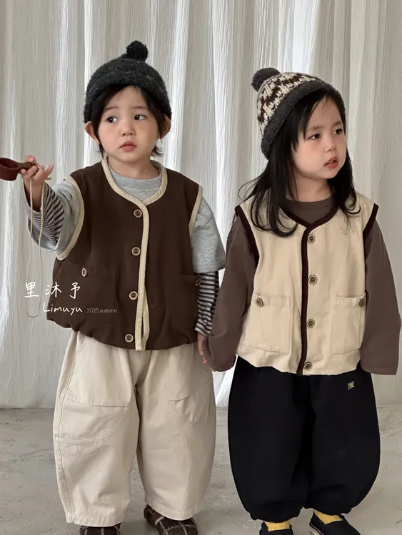 里沐予韩系秋季儿童马夹复古韩版