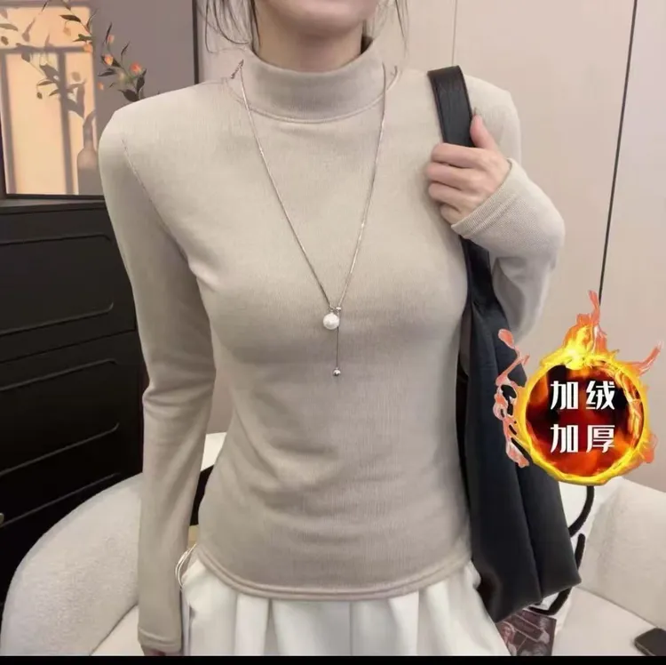 新款半高领打底衫秋冬加绒加厚保暖衣修身保暖成人一件过冬内搭
