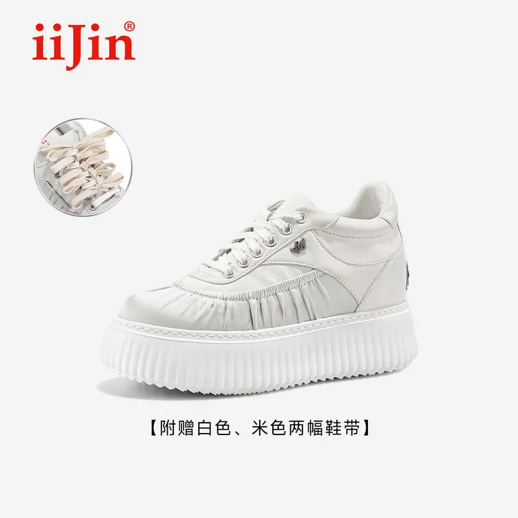 iiJin艾今25秋新品9cm厚底内增高超轻时尚芭蕾休闲饼干鞋女254GTL