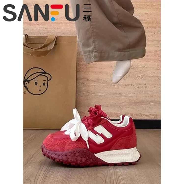 三福内增高7CM~厚底阿甘鞋女2025新款跑步运动休闲鞋红白德训鞋潮