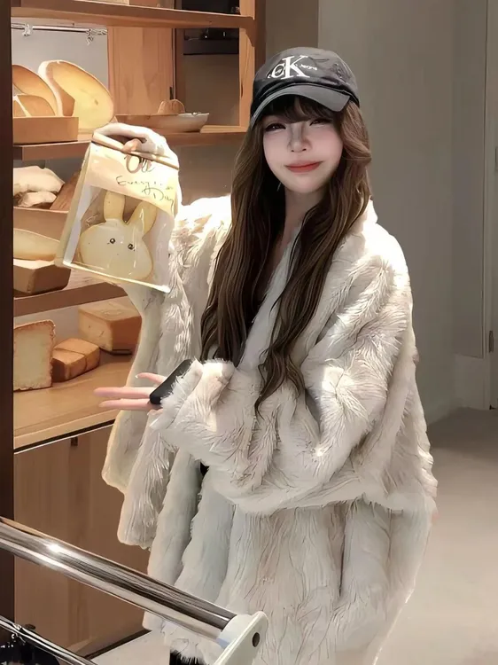 人造皮草 染尖毛绒外套女中长款环保宽松外套