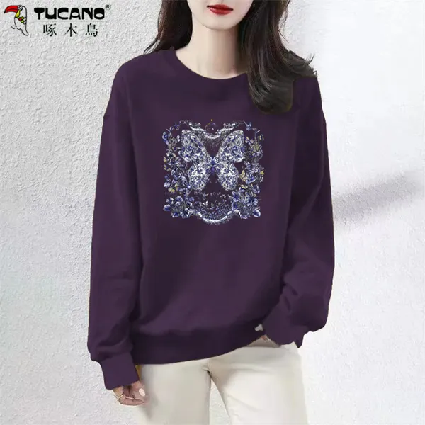 【啄木鳥】纯棉卫衣加绒加厚秋冬季圆领休闲套头上衣女士新款宽松