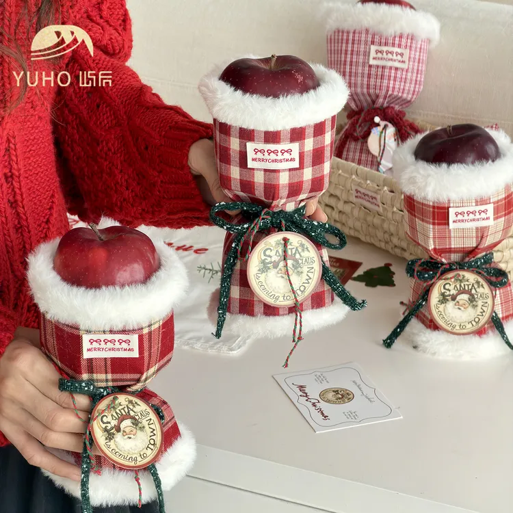 屿后 【2025】圣诞节格纹面料定型片平安夜苹果花束diy包装材料