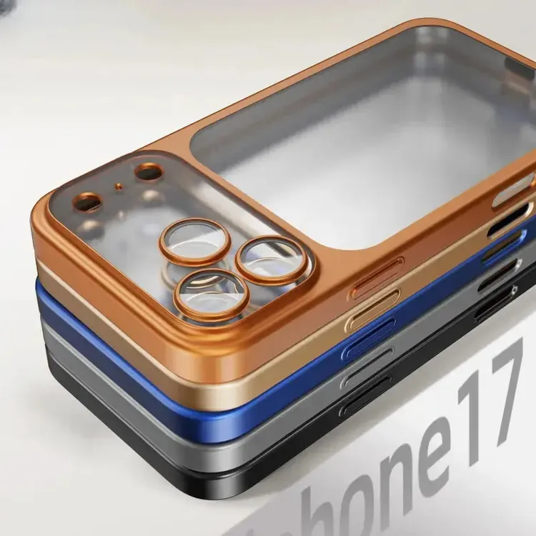 透明撞色适用苹果17promax手机壳带镜头膜iphone16promax保护壳15