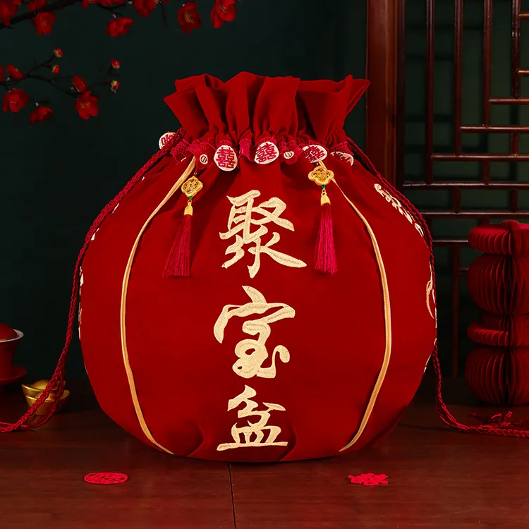 结婚包袱皮女方陪嫁流苏刺绣福袋聚宝盆新娘包裹布婚庆用品