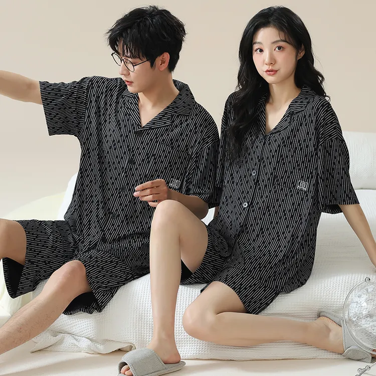 莫代尔情侣睡衣女夏季2025新款冰丝薄短袖短裤凉感开衫男款居家服