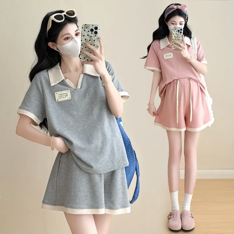 时髦孕妇装新款夏季外穿休闲感宽松百搭款显瘦小个子运动短裤套装