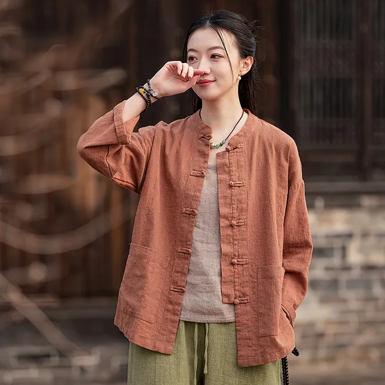 2025春季新款晨练太极服中式对襟开衫外套原创布衣苎麻衬衫女上衣