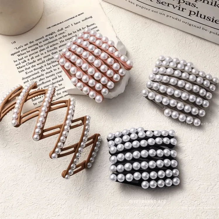 新款夏天旅行网红女折叠头饰可伸缩带齿发卡日韩风织物合材质无