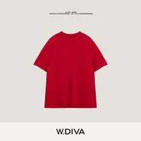 W.Diva【本色】羊绒罗纹圆领卷边短袖羊毛针织衫慵懒风女53Z123104