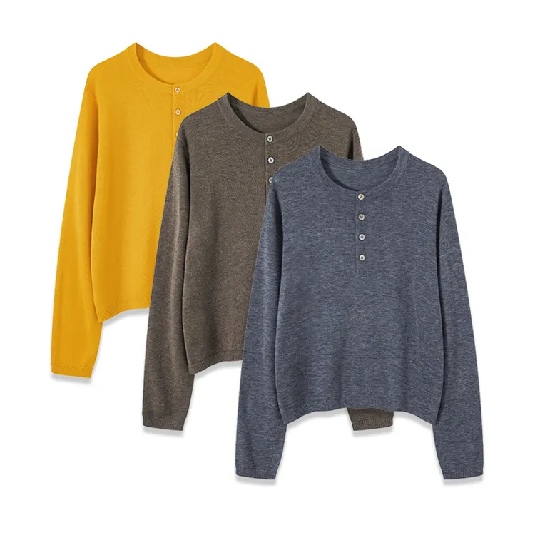 RAIN.CUN【麦穗】圆胸半开宽松长袖针织衫女秋季慵懒风外穿套头毛衣