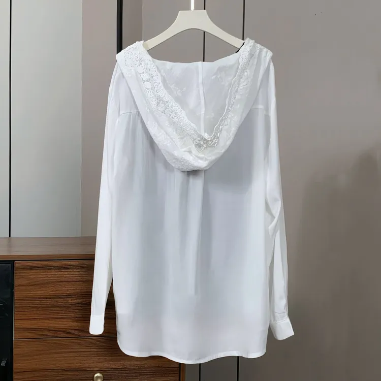 欧货2025夏季新款蕾丝连帽衬衣女防晒薄款长袖宽松开衫外套上衣