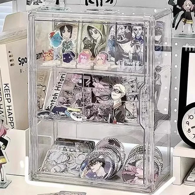 亚克力痛柜吧唧立牌周边谷子防尘柜二次元胸针徽章收纳展示盒透明