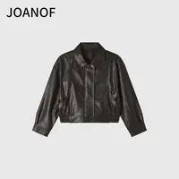 JOANOF长袖短皮衣外套常规款宽袖常规秋季立领休闲女-【X718】