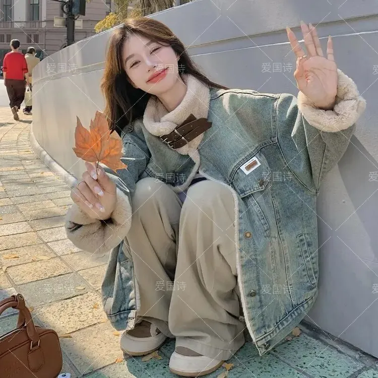 加绒加厚牛仔外套女冬季2025新款韩系小众小个子夹克上衣女1017#
