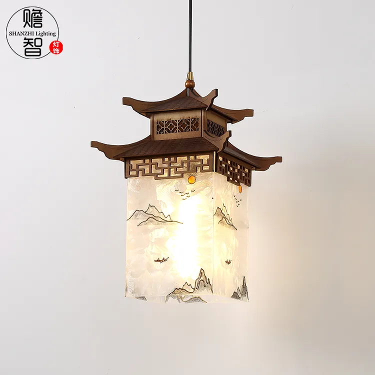 新中式宋代美学禅意茶室餐厅仿古建筑房子凉亭玄关灯四角凉亭吊灯