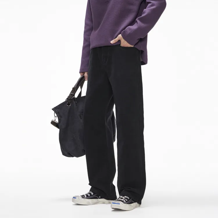 2025秋季新款高街美式休闲男士牛仔裤宽松直筒长裤潮流百搭裤子