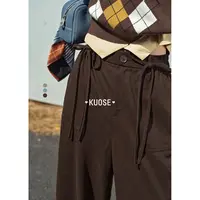 阔色卡其色蝴蝶结绑带工装裤女2025秋冬新款休闲阔腿裤KSF2509015