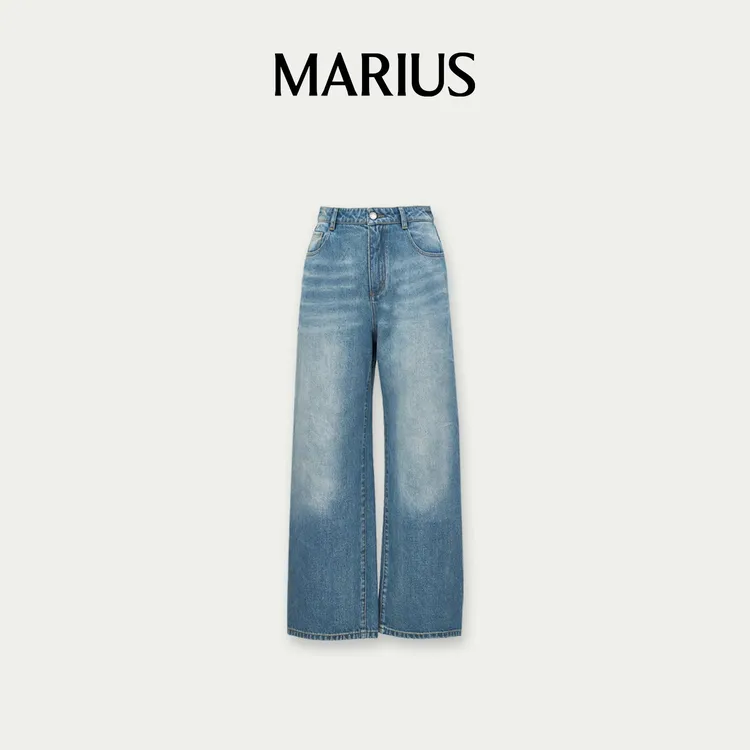 MARIUS日本冈山牛仔弯刀裤灰蓝调水洗牛仔