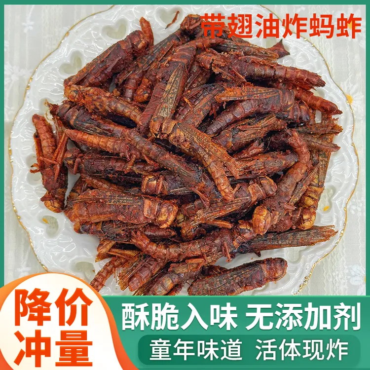 下酒菜带翅香酥蚱蜢香脆油炸蝗虫食用山东特产香辣烧烤即食