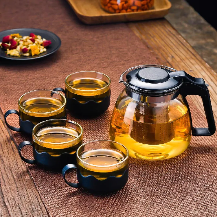 1L茶具一壶四杯透明家用耐热带盖水具套装功夫泡茶壶