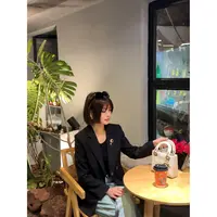 【萍萍推荐】春季 翻领双排扣气质韩版小西装上衣 后开叉正肩西装