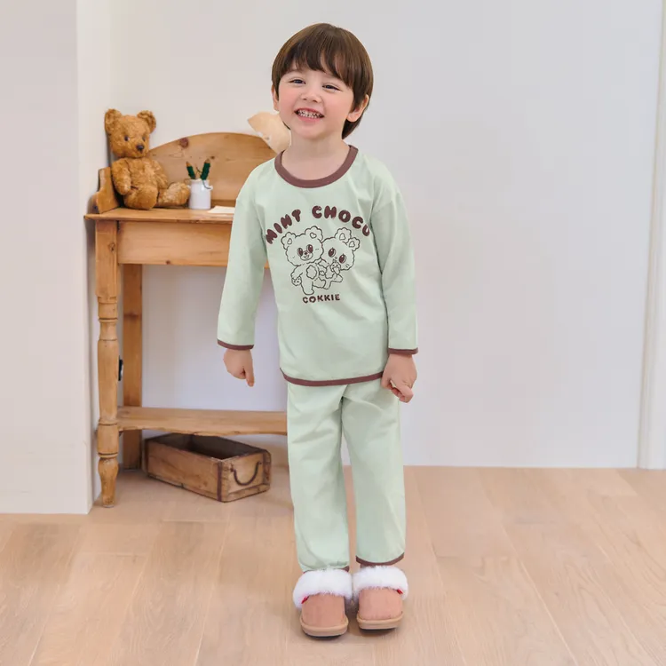 长袖防静电保暖家居服长裤卡通纯棉套装男女宝儿童睡衣宝宝秋冬