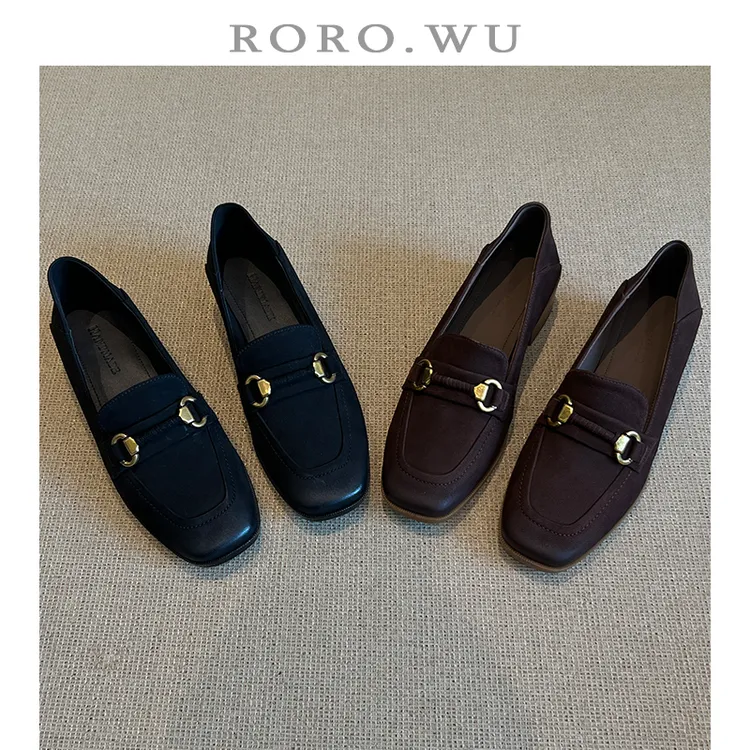 娆娆吴·羊皮休闲乐福鞋气质百搭时尚真皮大码粗跟日常单鞋A161