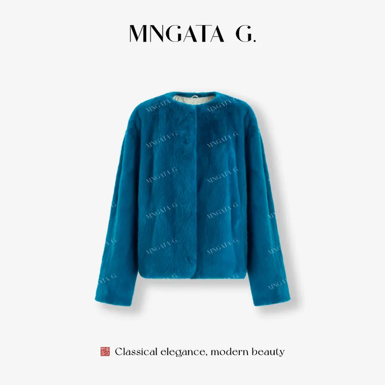 MNGATA G.宫小妍【曼奢水貂·蓝葆】SAGA短二天鹅绒水貂外套5091766